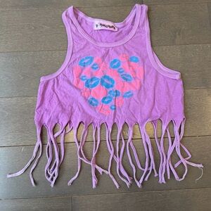 Designer Vintage From Denny’s! Bottlecaps-Fringe Tank Top with Lip Heart Print